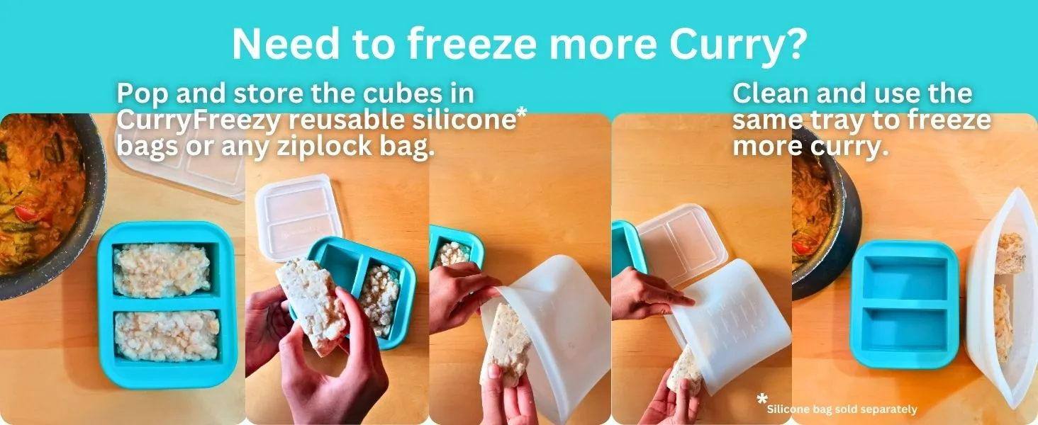 Curry Freezy blocks can be transfered to our reusable food bags for more storage