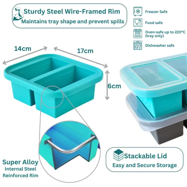 curry freezy 2 cavity blue construction and dimension mini souper cubes