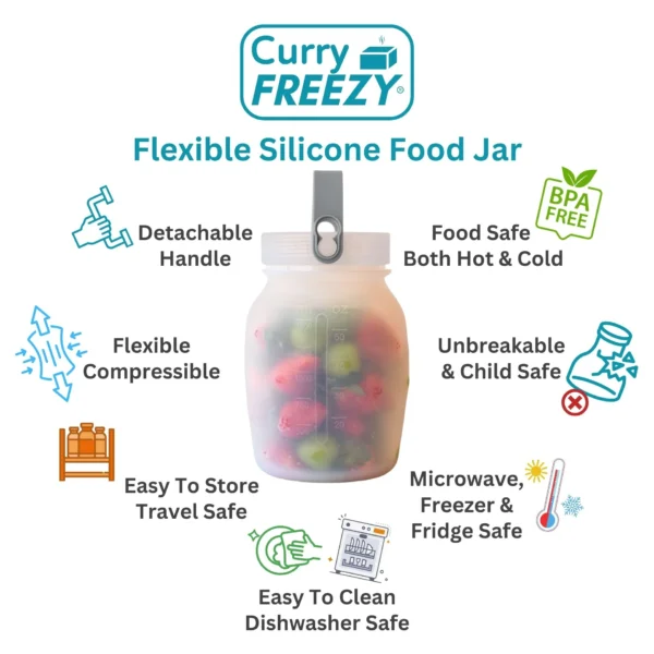 Food jar curry freezy flat style sandwich and snack bag lunch bags curryfreezy reusable foodbag flat style zipper bag ziplock bag dishwasher safe freezing tray food storage container souper cubes stasher bags curry freezy flexijar
